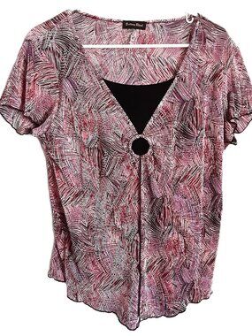 Brittany Black Blouse Size L Layered 1-Piece USA Made Short Sleeve Pullover